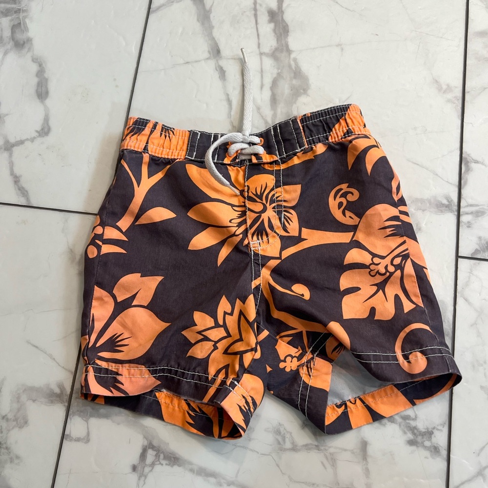 Old Navy Kids Black and Orange Floral Swim Trunks